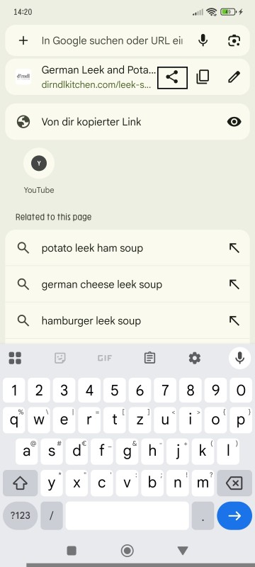 Share recipe link from browser